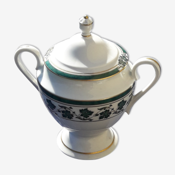 Limoges Medard porcelain sugar bowl of Noblat model Veronese green H 15 cm