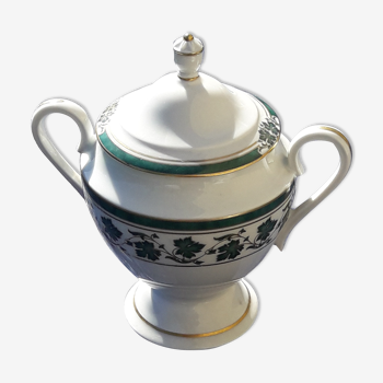 Sucrier en porcelaine de Limoges Medard de Noblat  modèle Veronese vert H 15 cm