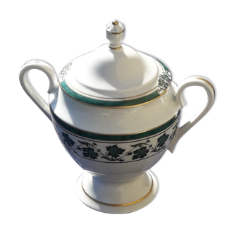 Sucrier en porcelaine de Limoges Medard de Noblat  modèle Veronese vert H 15 cm