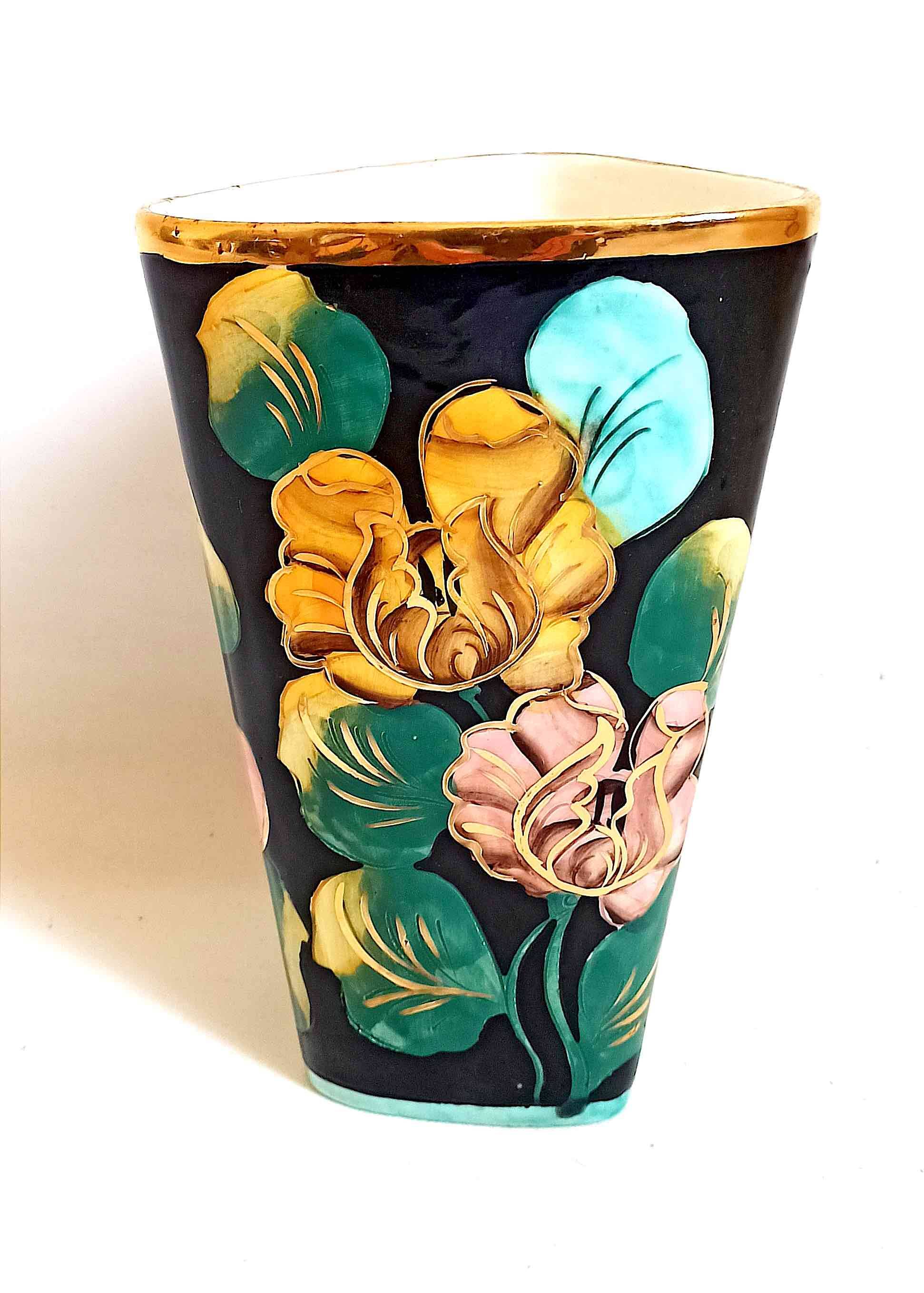 Vase Vallauris Monaco décor floral Hauteur 25,3 cm