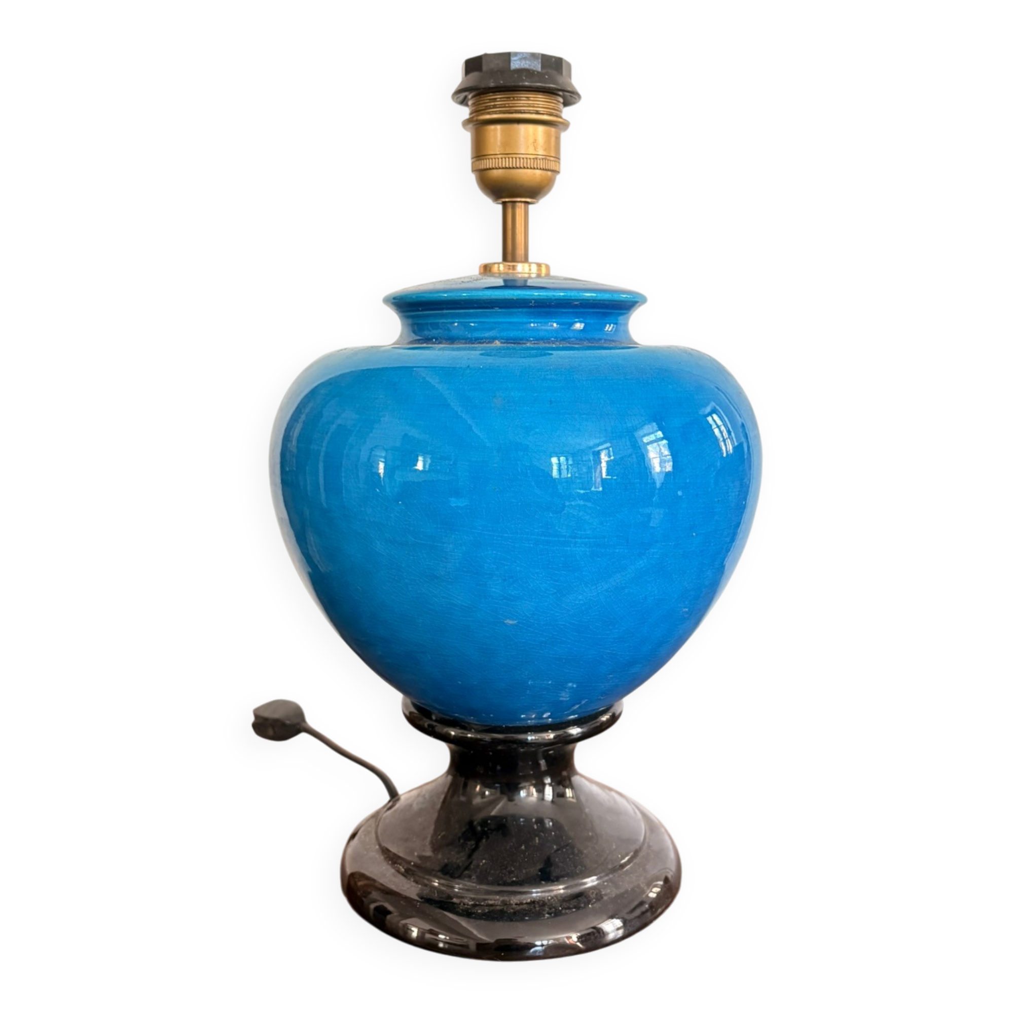 Antique Blue Glazed Ceramic Baluster Lamp Italy