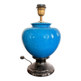 Antique Blue Glazed Ceramic Baluster Lamp Italy