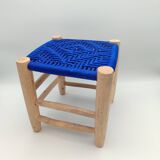 Wooden Stool with Hand Woven Seat - Unique Piece