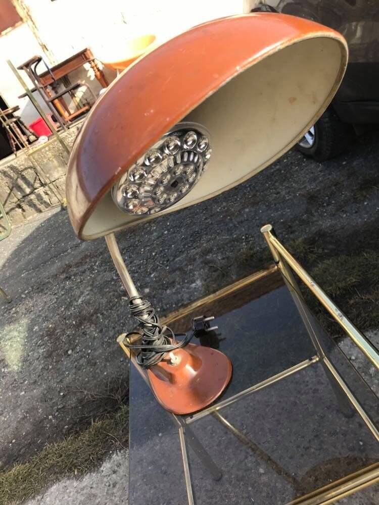Vintage brown metal desk lamp EAKV, 1950s design, rounded shade.
