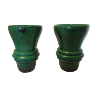 Vases en céramique émaillée vert des années 50