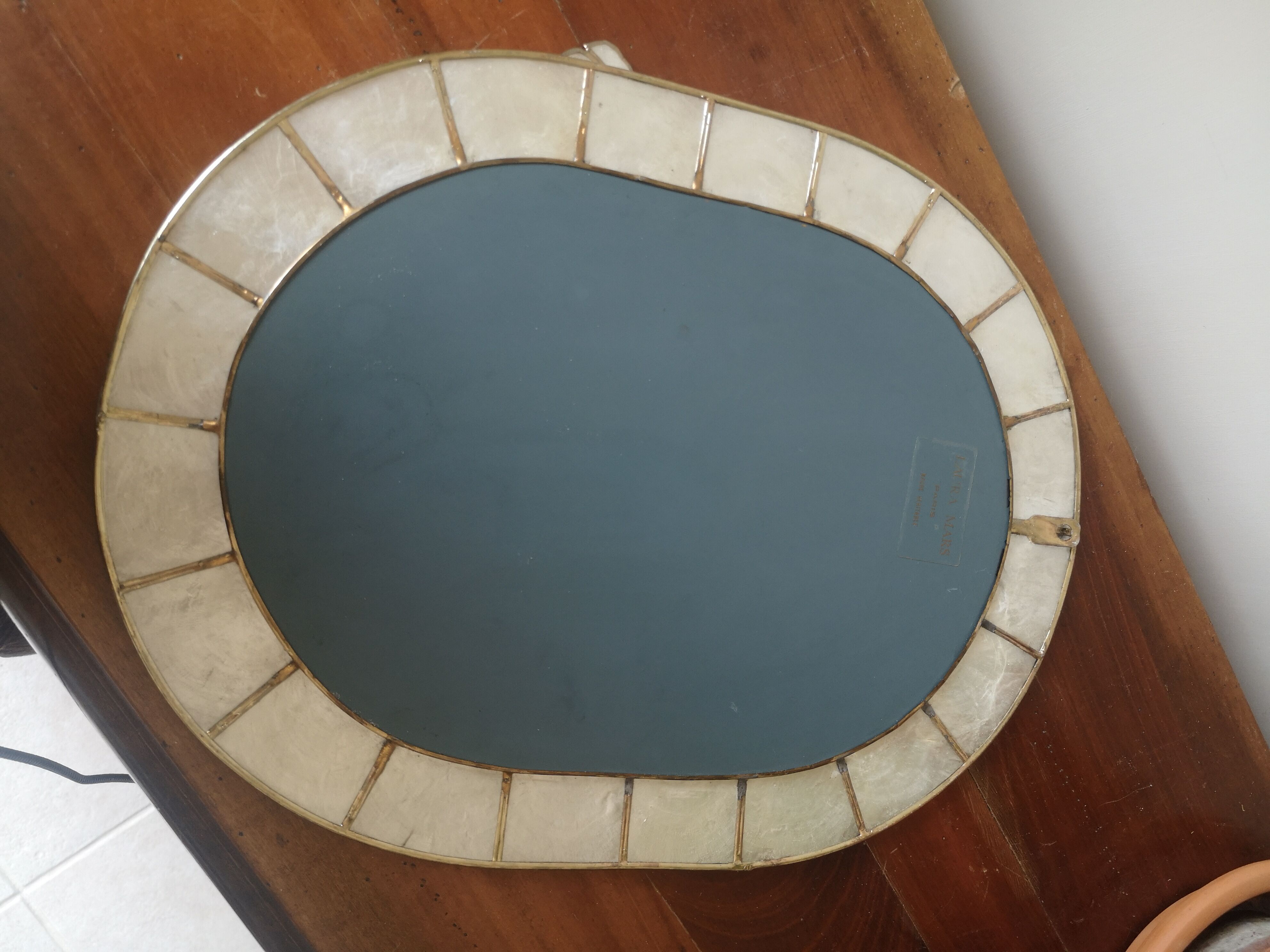 Mirror in real mother-of-pearl and brass