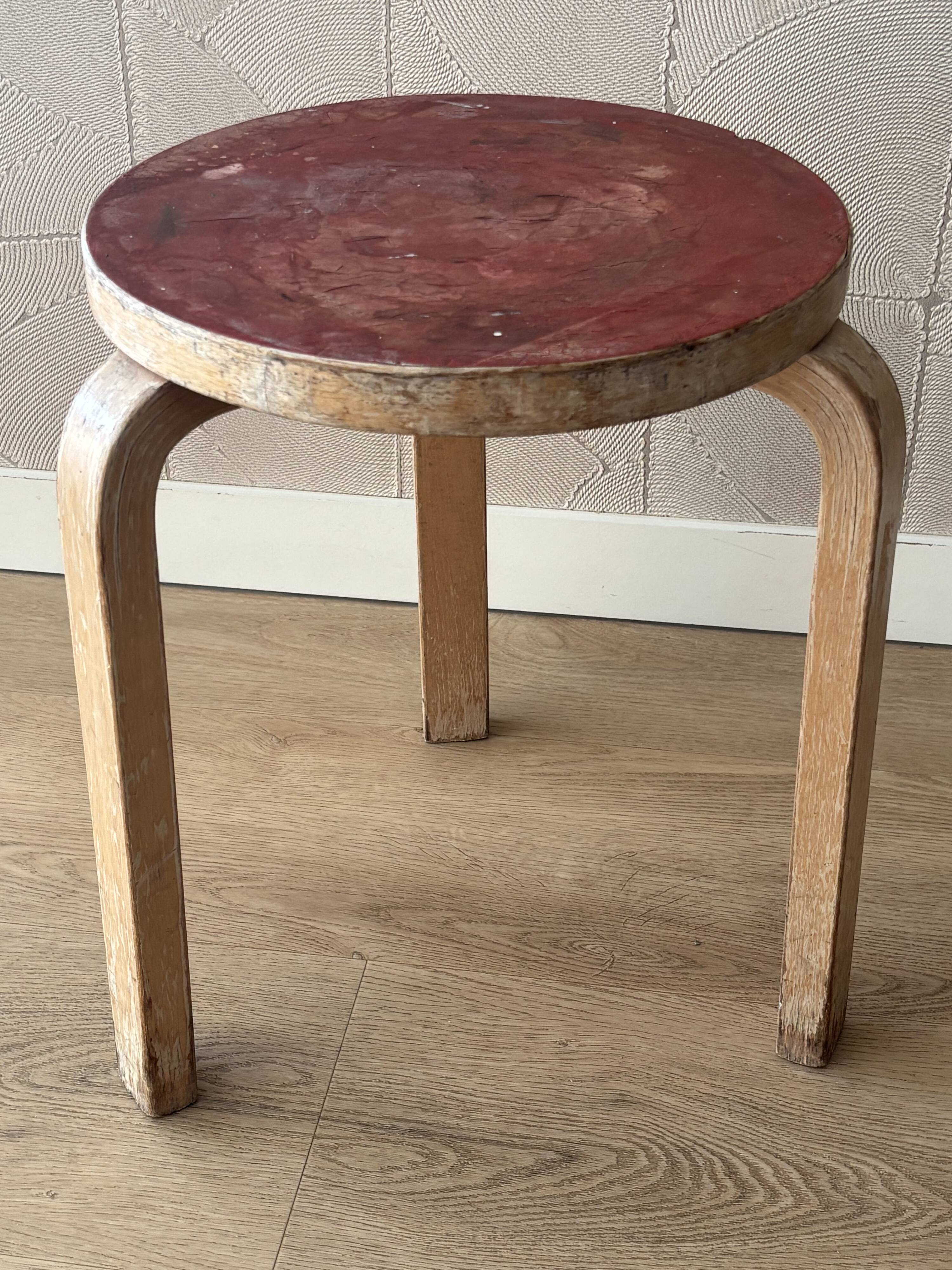 Alvar Aalto Artek Stool 60 Finland 1950s Vintage Birch Original Patina