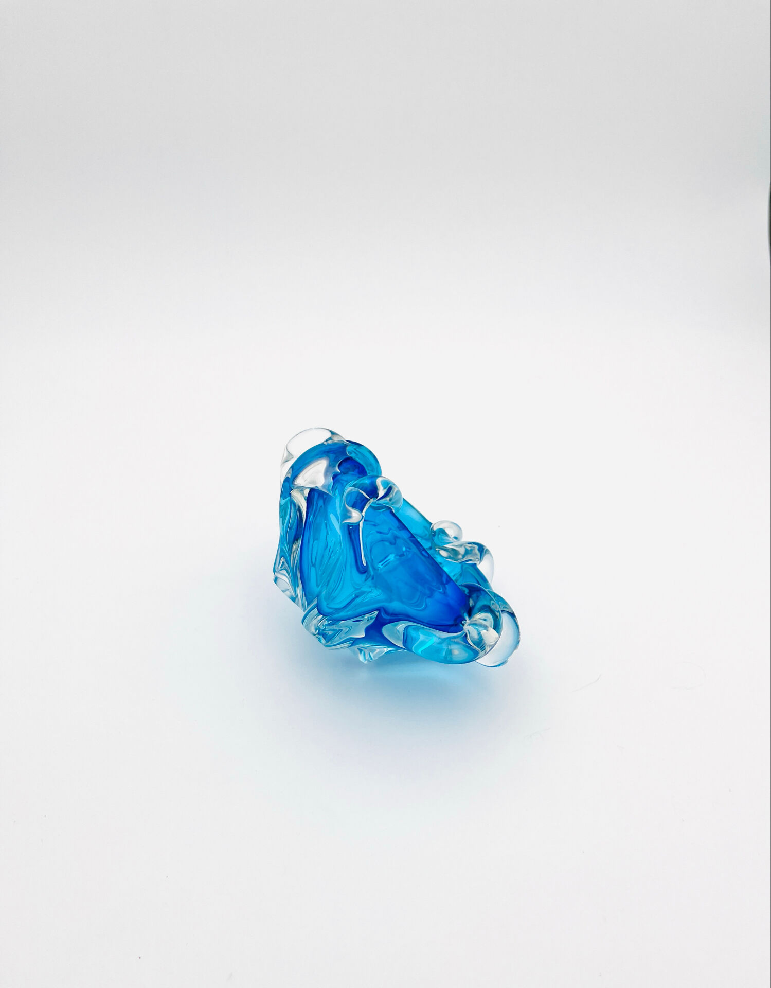 Bohémia Crystal Ashtray Josef Hospodka Blue Vintage 1960