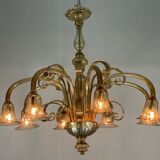 Venetian chandelier in golden murano glass, 8 arms of light