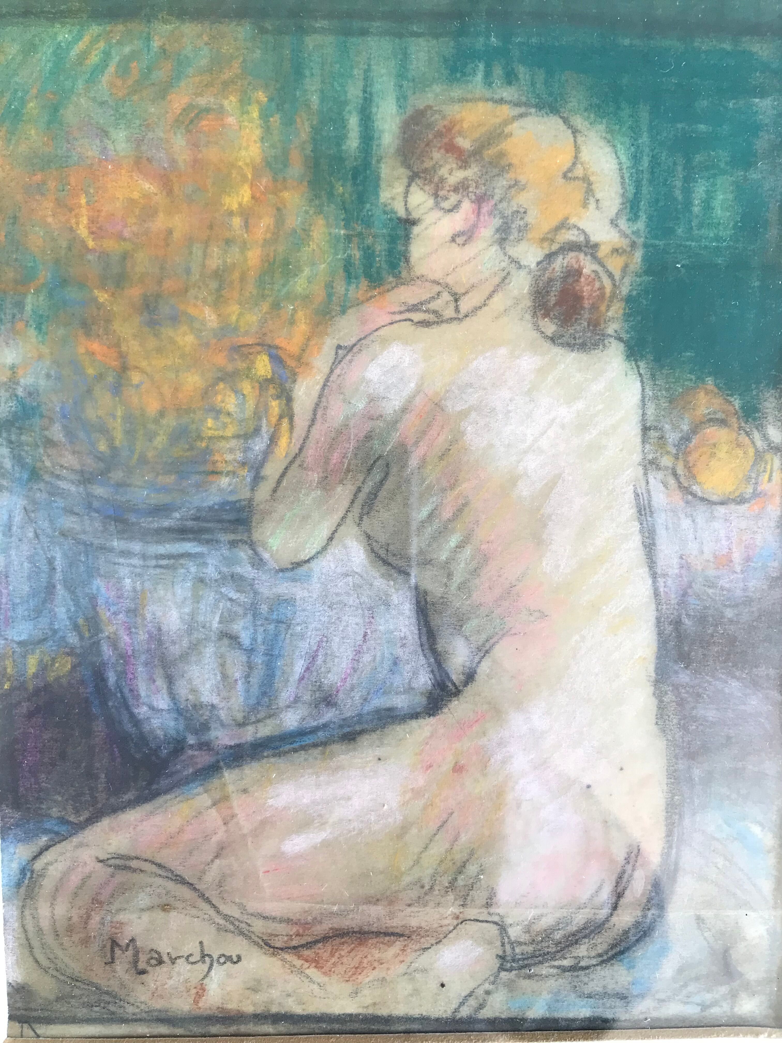 Young blonde girl, pastel on paper by Georges Marchou.