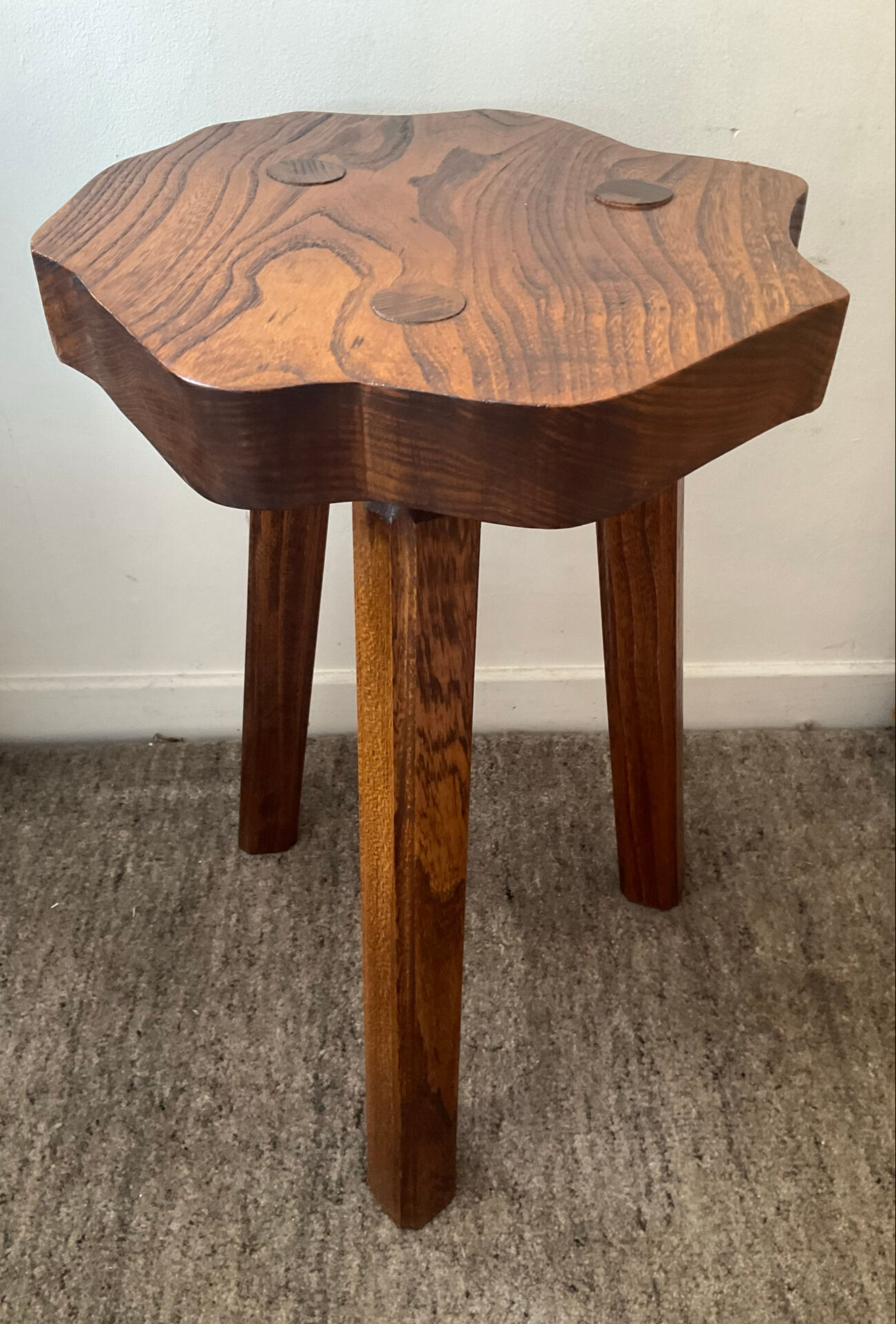 Tripod farmhouse stool in solid oak