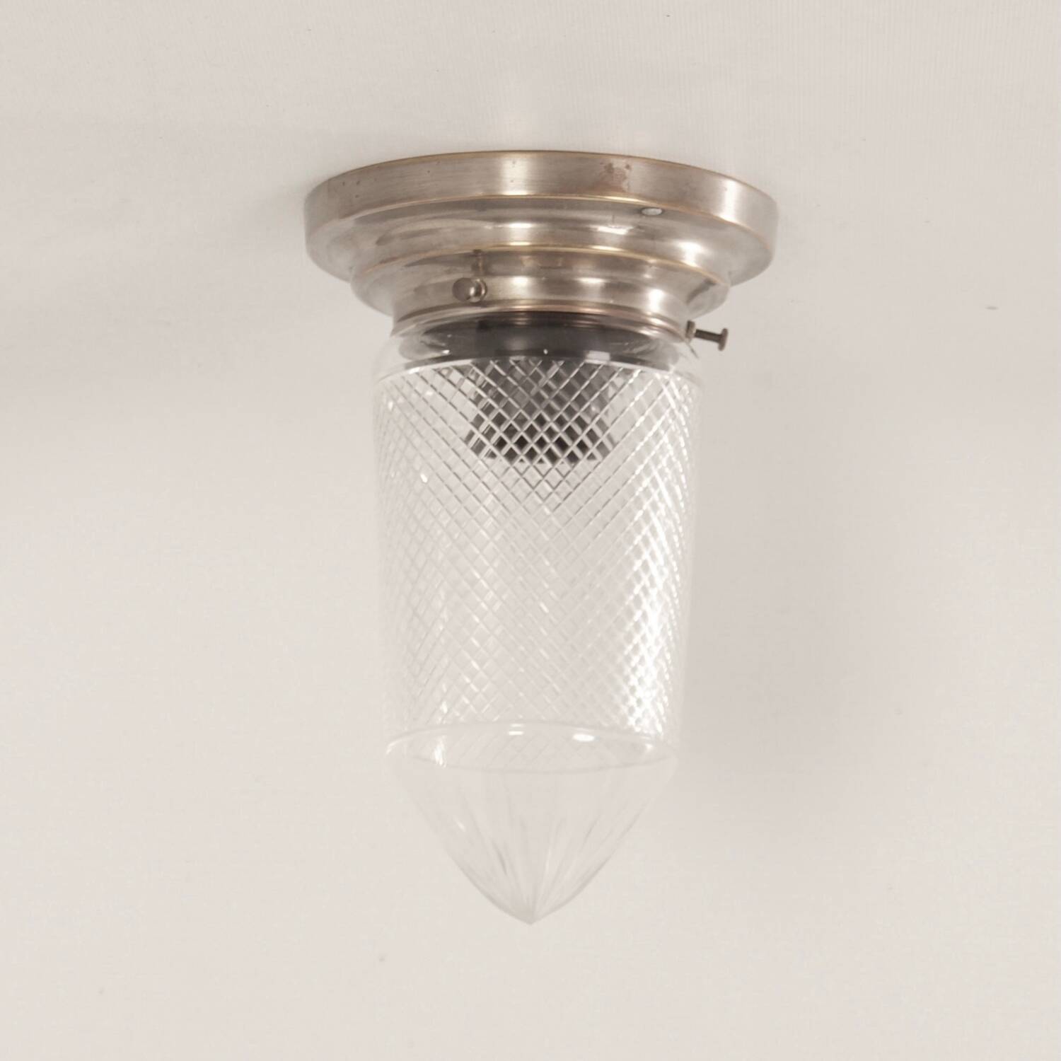 Art deco ceiling lamp polished glass on a nickel plated base , 1930s