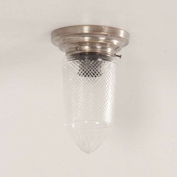 Lampe de plafond art déco en verre poli sur une base nickelée, années 1930