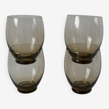 Lot de 4 grands verres à eau design en verre fumé art déco années 30