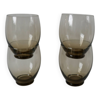Set of 4 large design water glasses in art deco smoked glass from the 1930s
