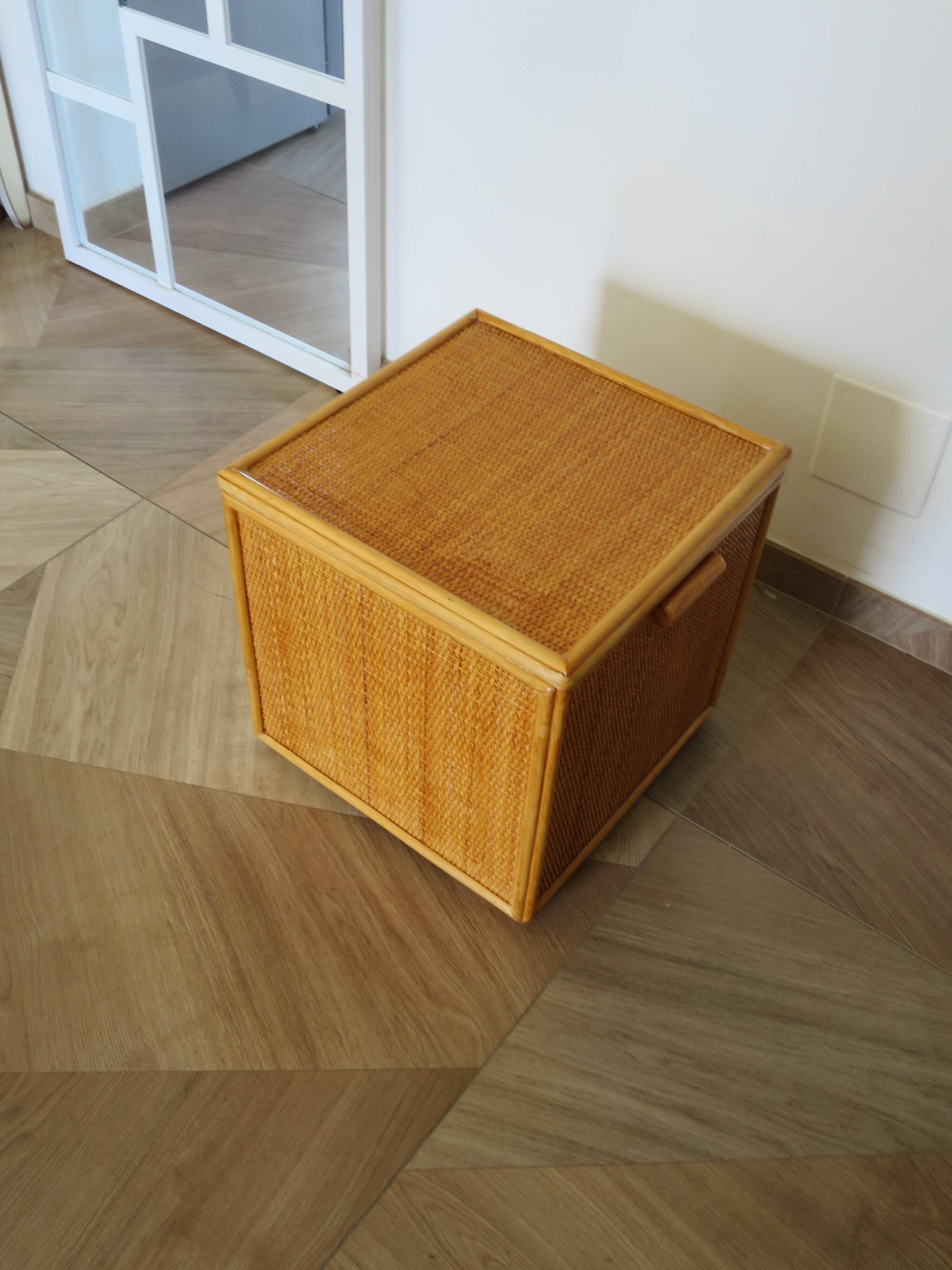 Woven rattan chest, wood and bamboo, 1980s