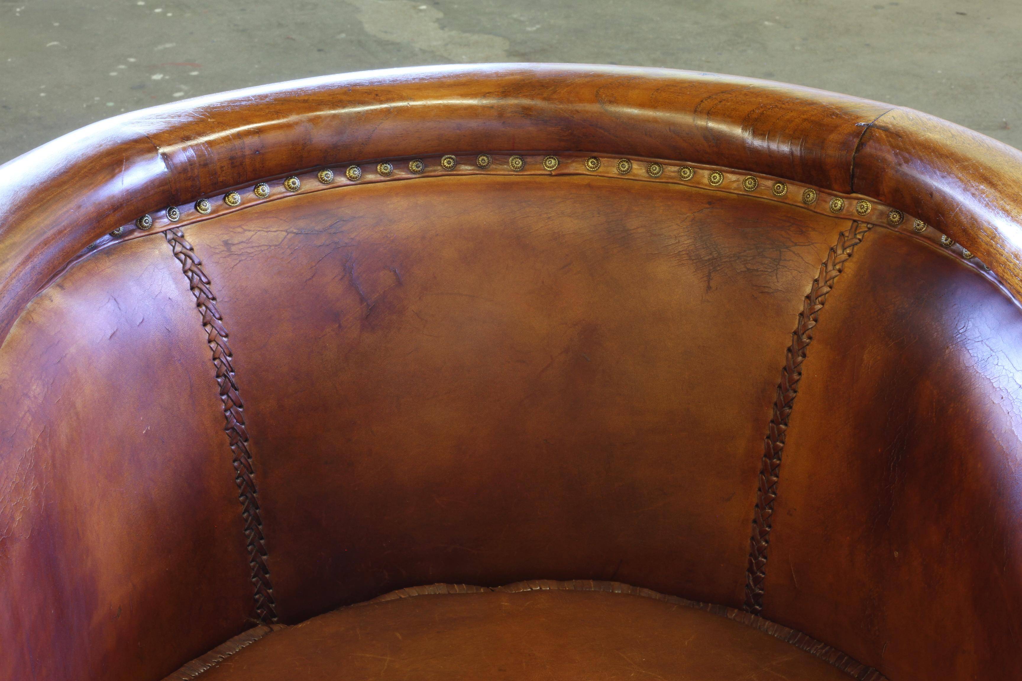 Vintage pair of 20th century Danish Leather Chairs, ca. 1930s