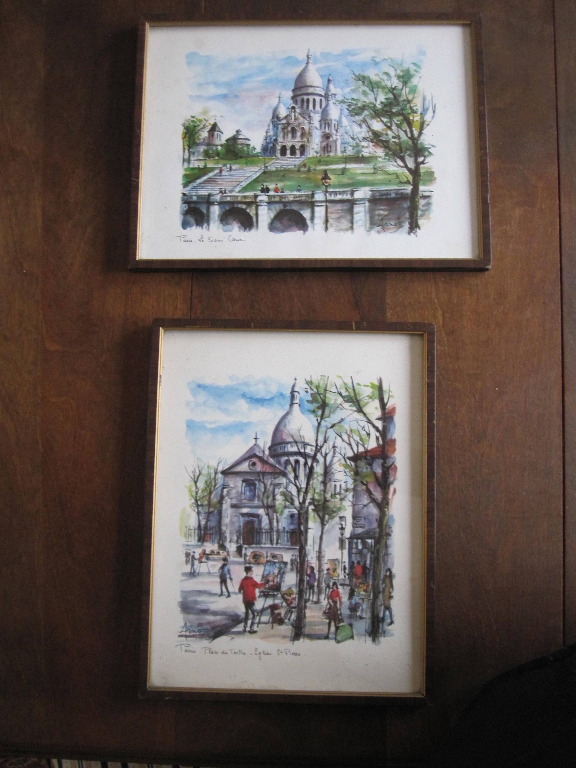 Watercolor “Paris Place du Tertre - St Pierre Church” by Arno, 1960