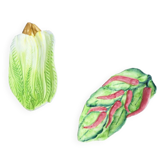 Duo of Bassano 1980 barbotine dishes