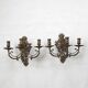 Pair of Heavy Victorian Bronze Triple Wall Sconces Griffin & Flower Detail