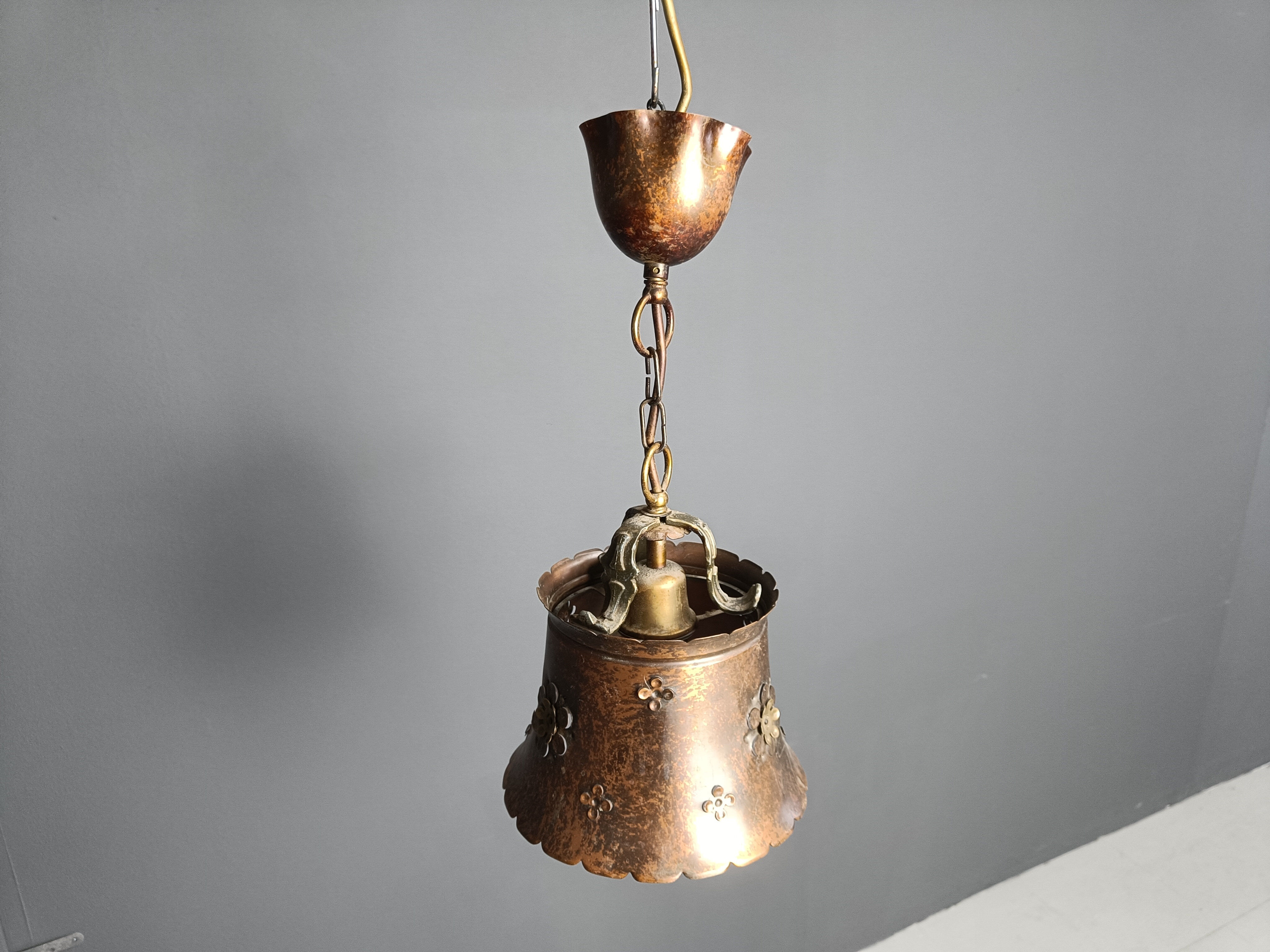 Brutalist copper pendant light, 1970s