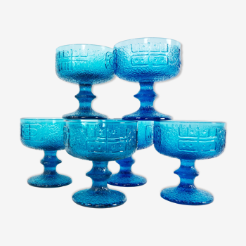 Vintage light blue glass cups set for 6