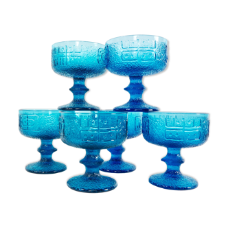 Vintage light blue glass cups set for 6