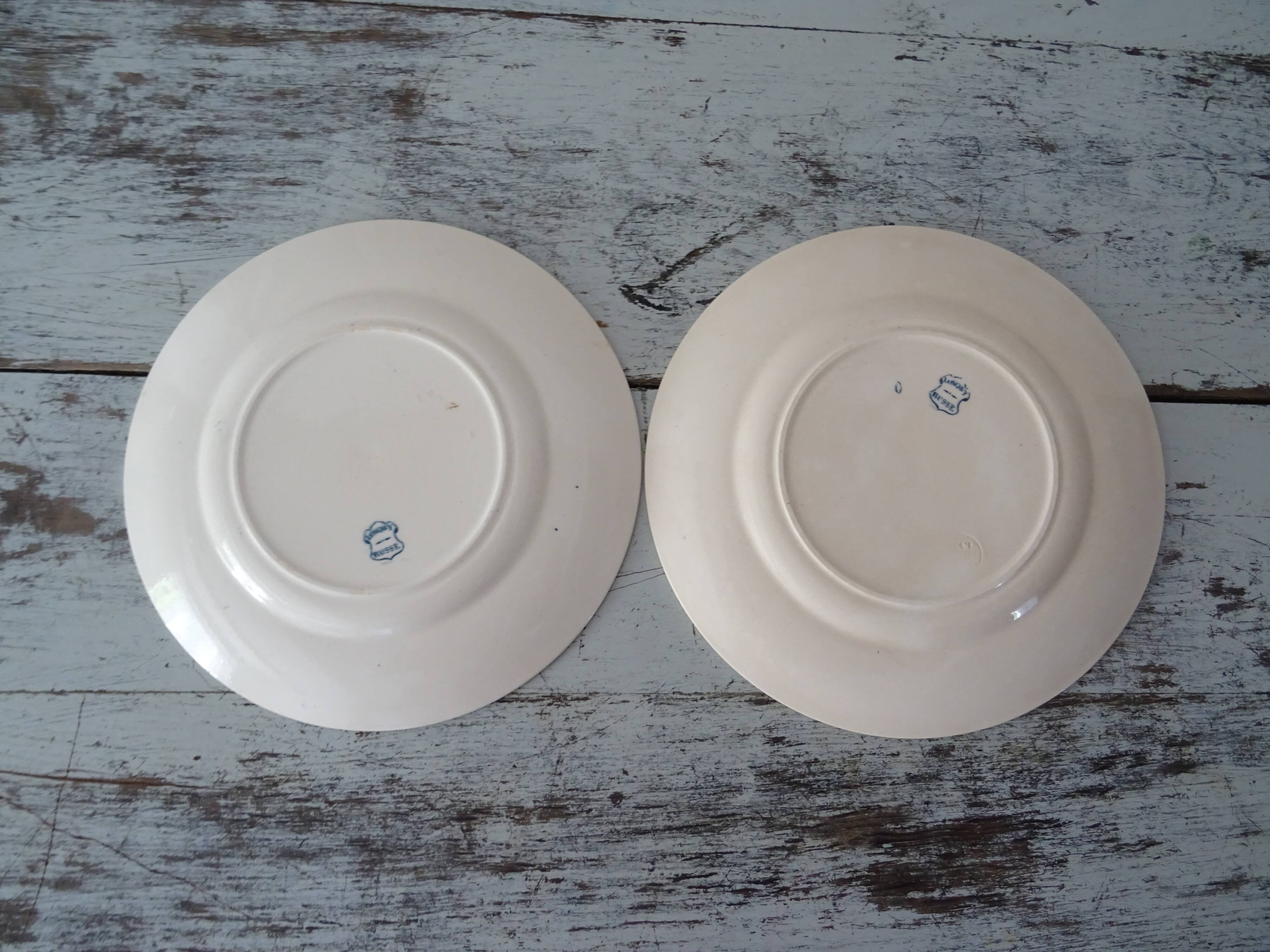 2 flat plates old faience longwy blue russian decoration 263102