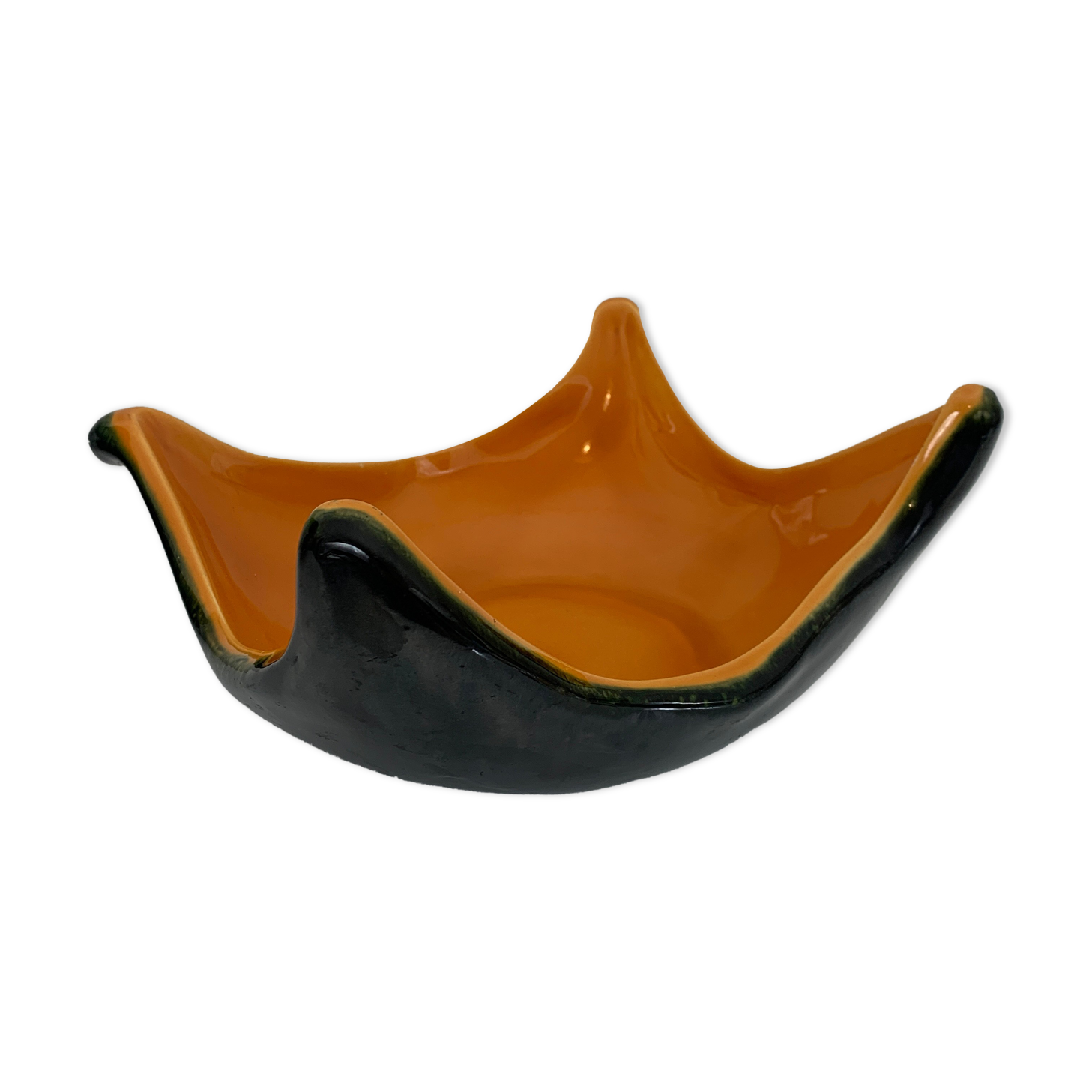 Cut handkerchief vintage ceramic two-tone free-form orange black