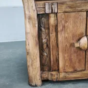 1970s Asian Rustic Solid Wood Console Table, Hand-Carved Primitive Sideboar