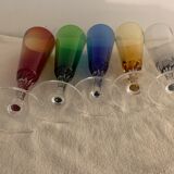 5 colorful champagne flutes in Murano 1970 glass