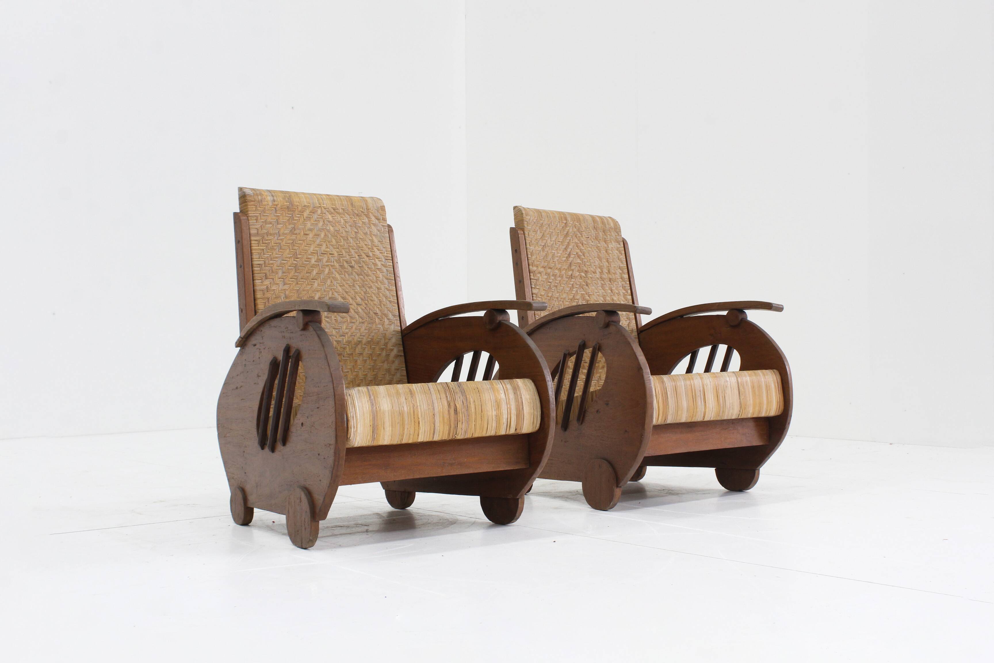 Ensemble de fauteuils en rotin tressé au design Art déco, années 1930, Italie