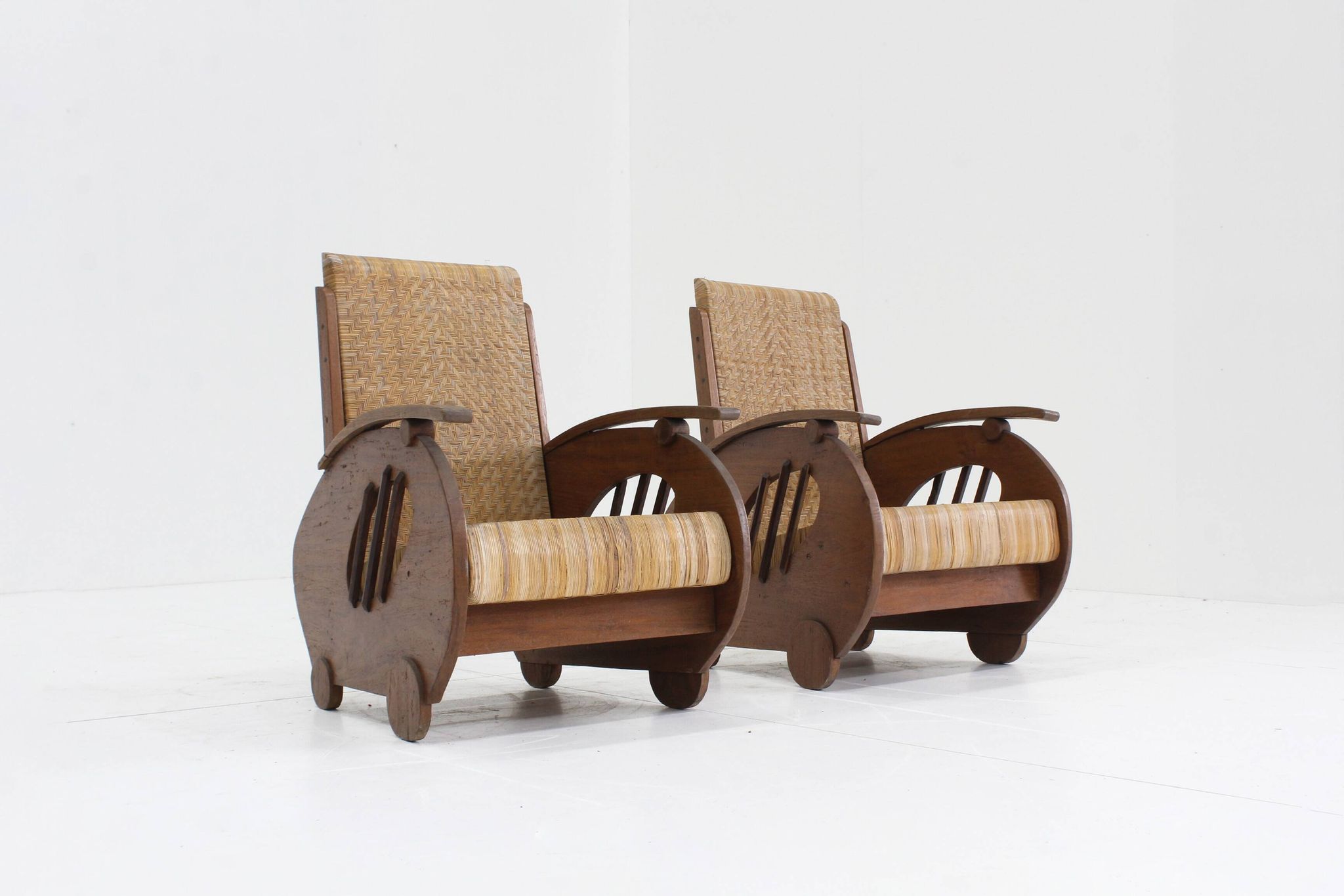 Ensemble de fauteuils en rotin tressé au design Art déco, années 1930, Italie