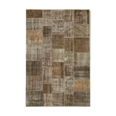 Hand-knotted turkish vintage 198 cm x 300 cm brown patchwork carpet