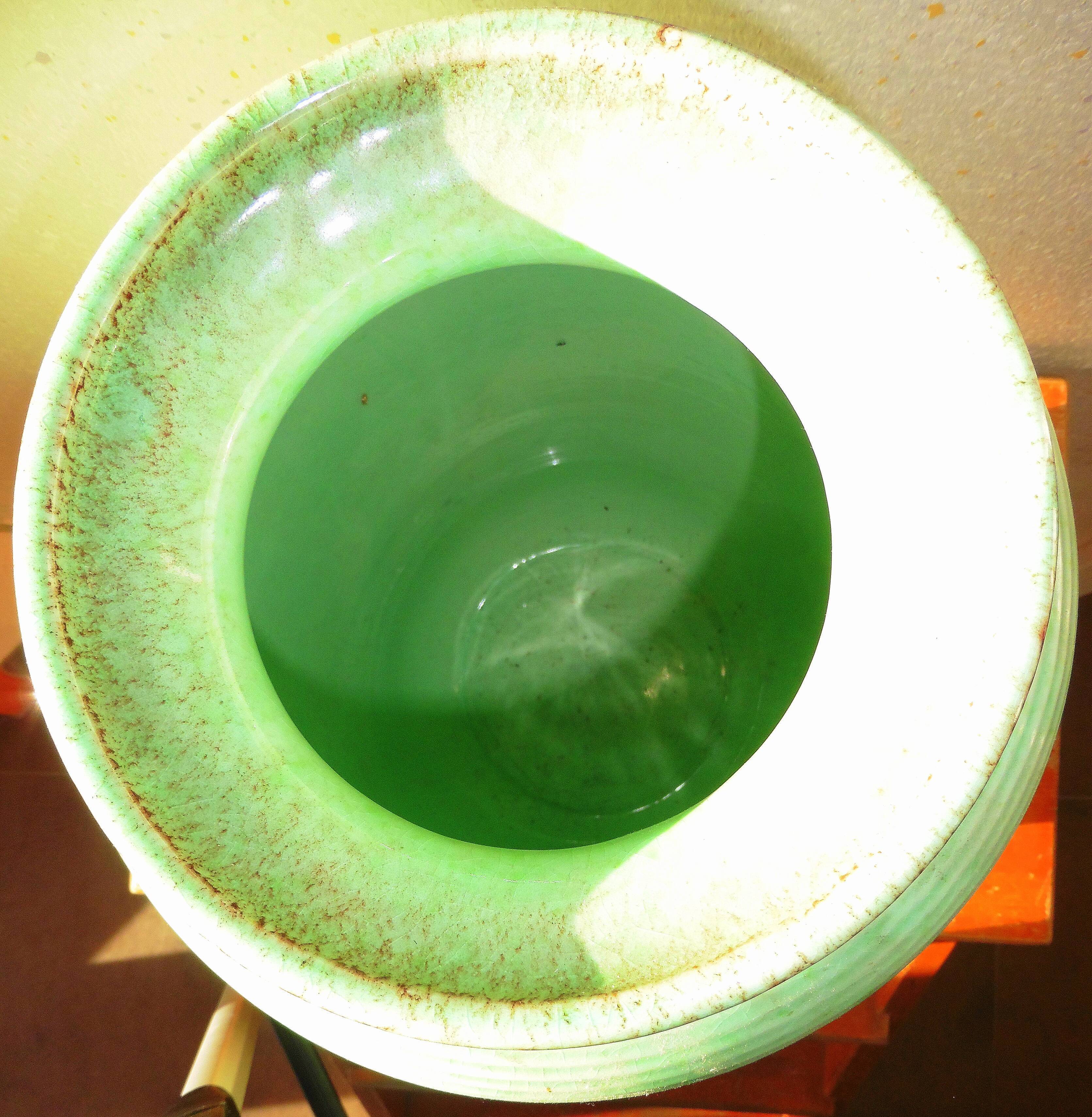 Enamelled earthenware vase with striated pattern
