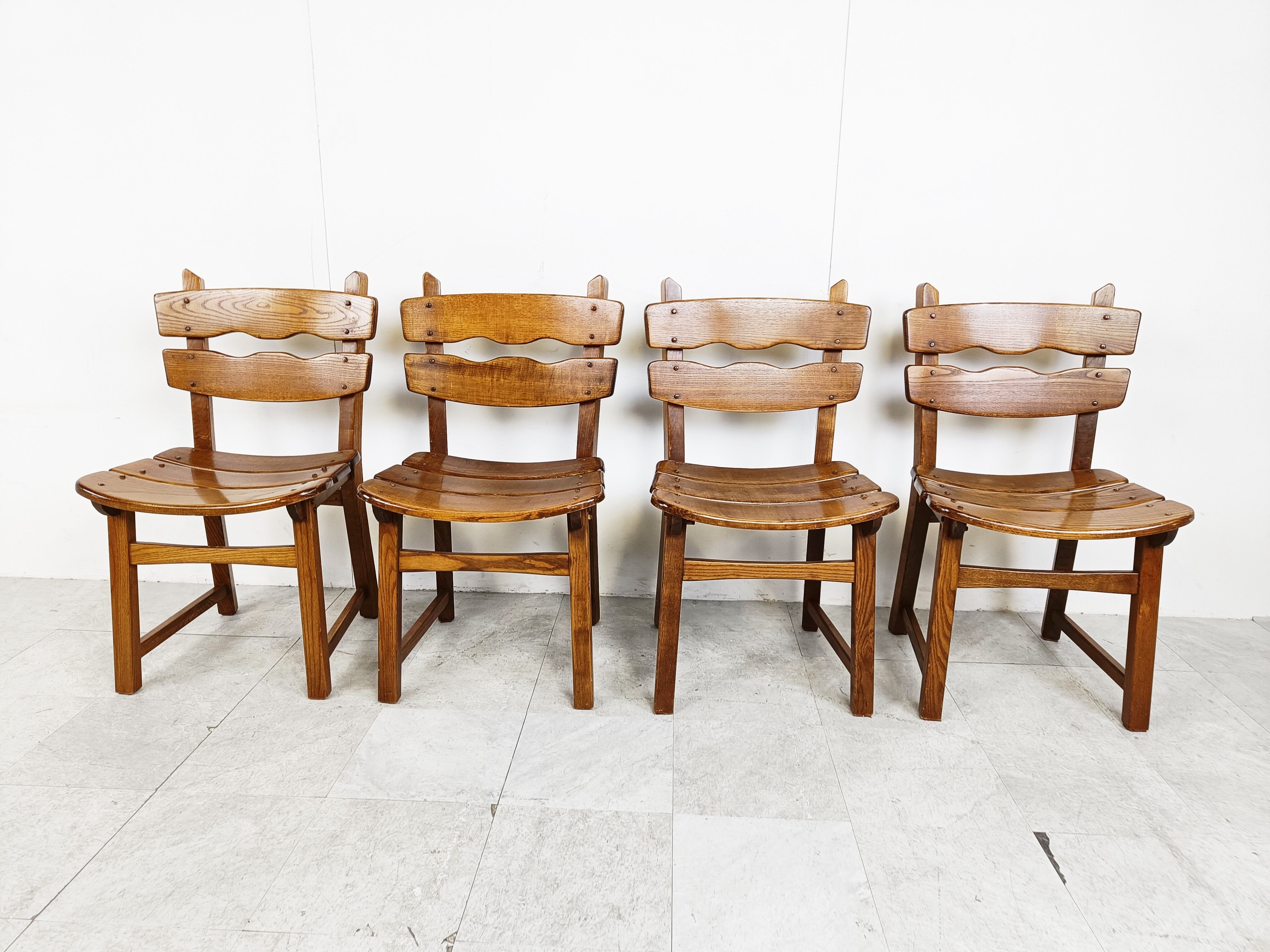 Vintage brutalist dining chairs, set of 4 - 1960s
