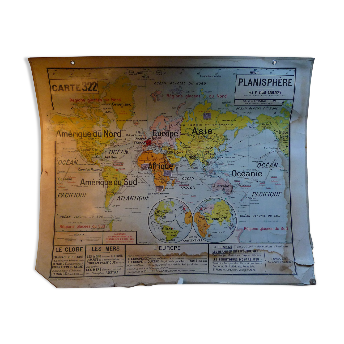 Old school map, planisphere, 50s-60s