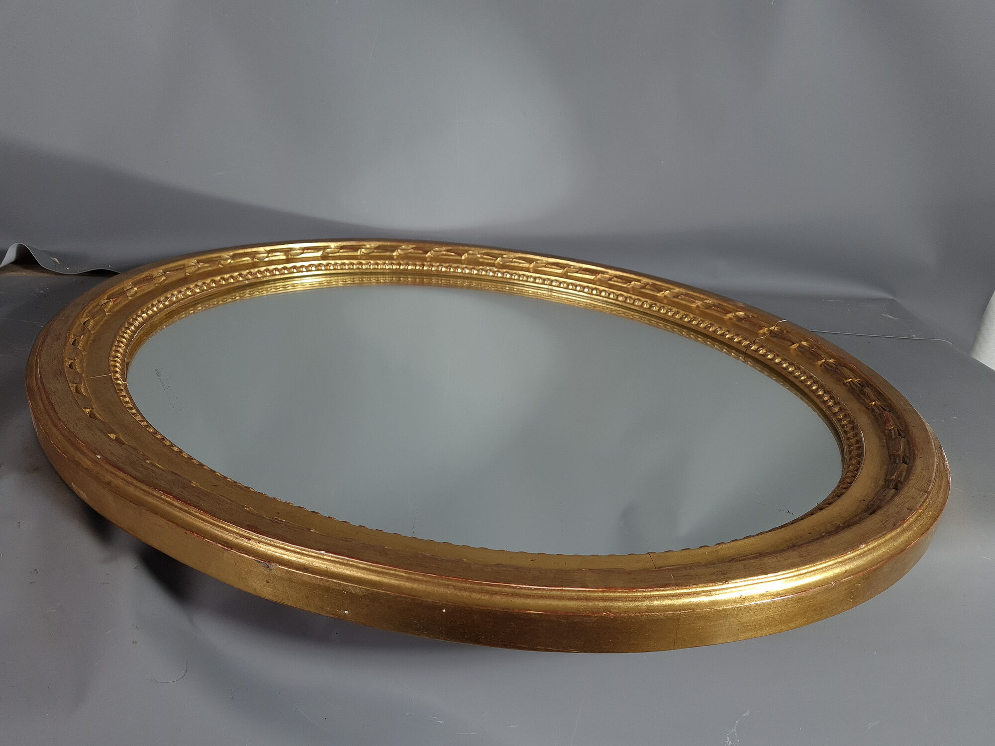 Oval mirror old carved wood gilded gold leaf louis XVI style large format 74x63 cm