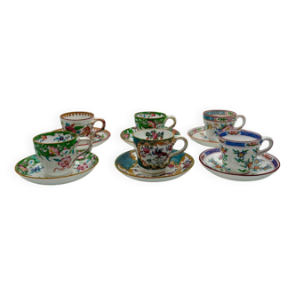 6 coffee cups and saucers, Minton, English porcelain, 19th century