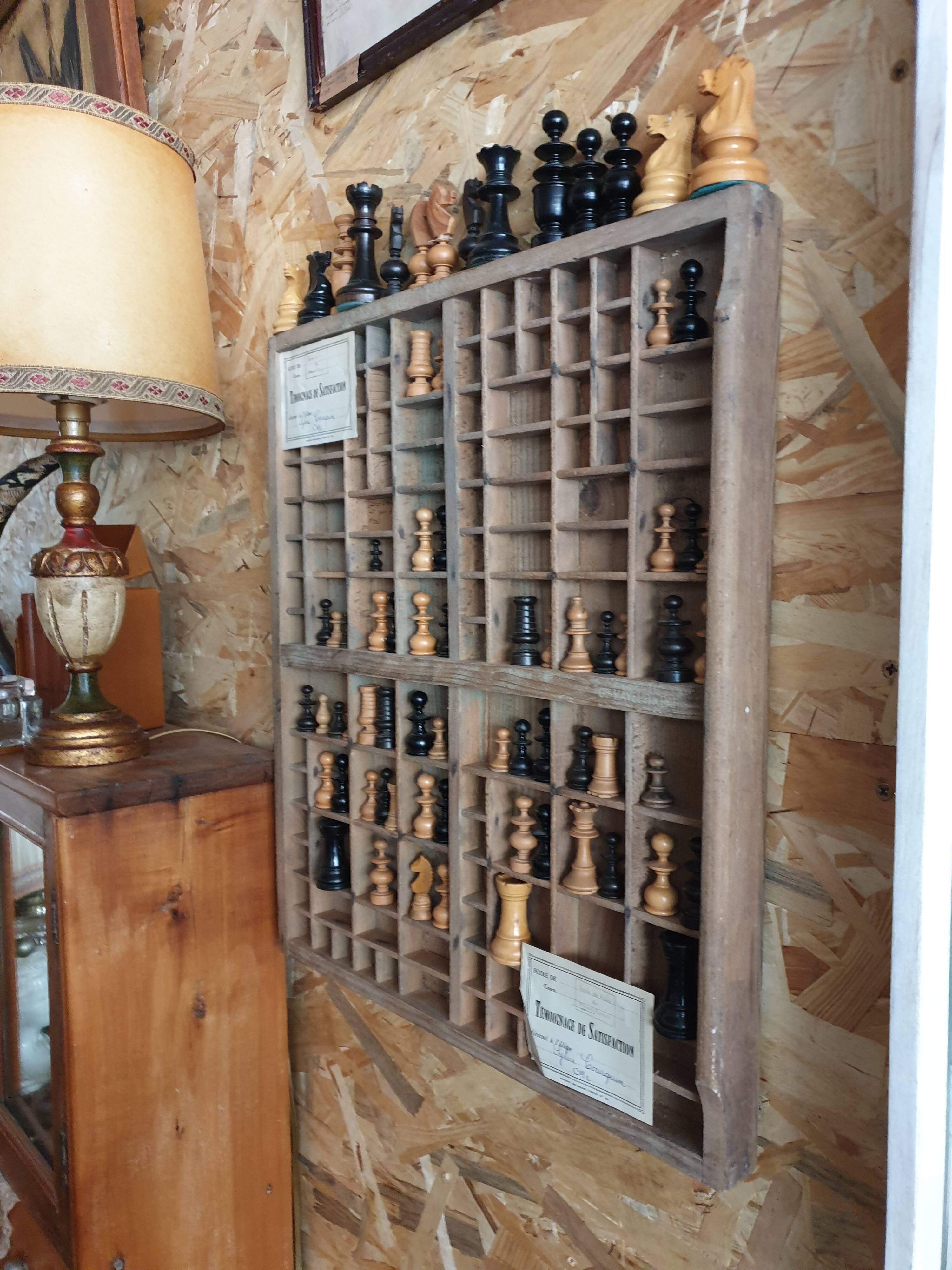 Printing locker and wooden chess pieces