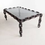 Table basse brutaliste à maillons de chaîne des années 1970