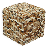 Vintage Square Pouf Goat Leather Patchwork Mosaic Pattern