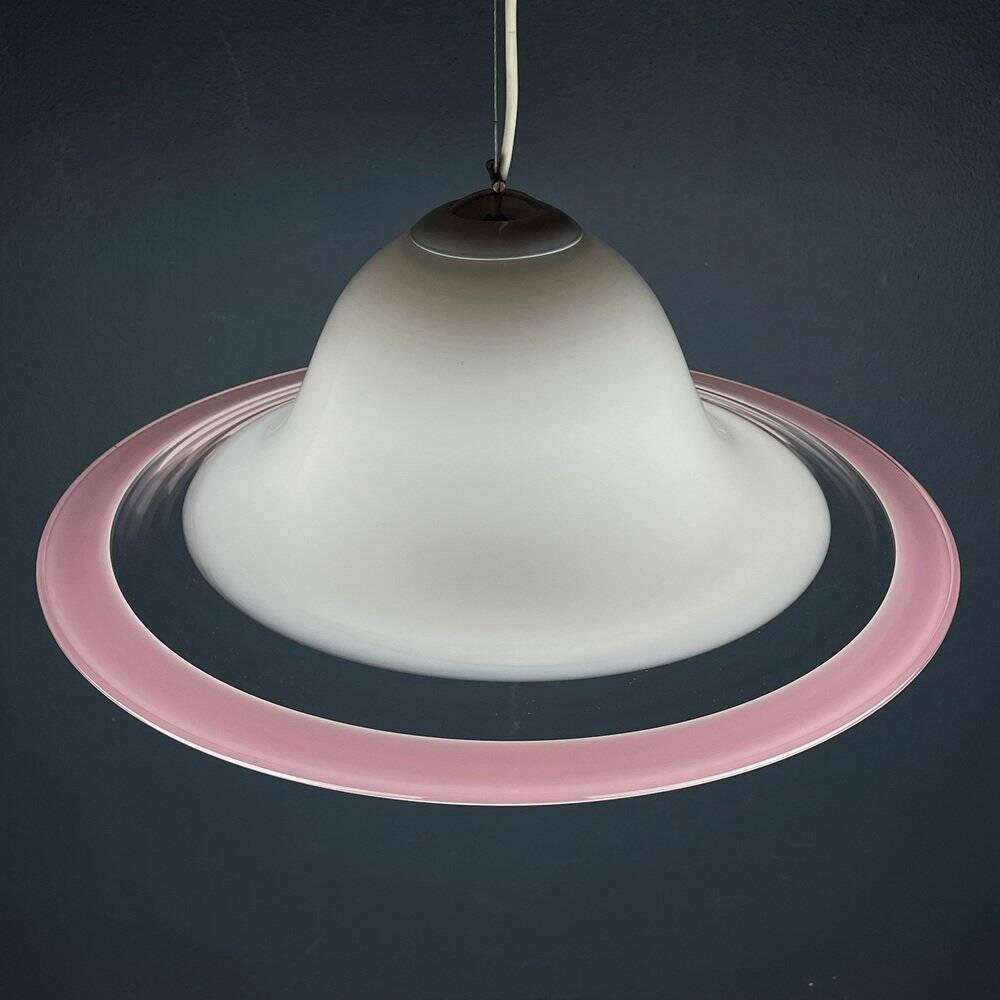 White and pink Murano glass pendant lamp, Italy, 1970s.