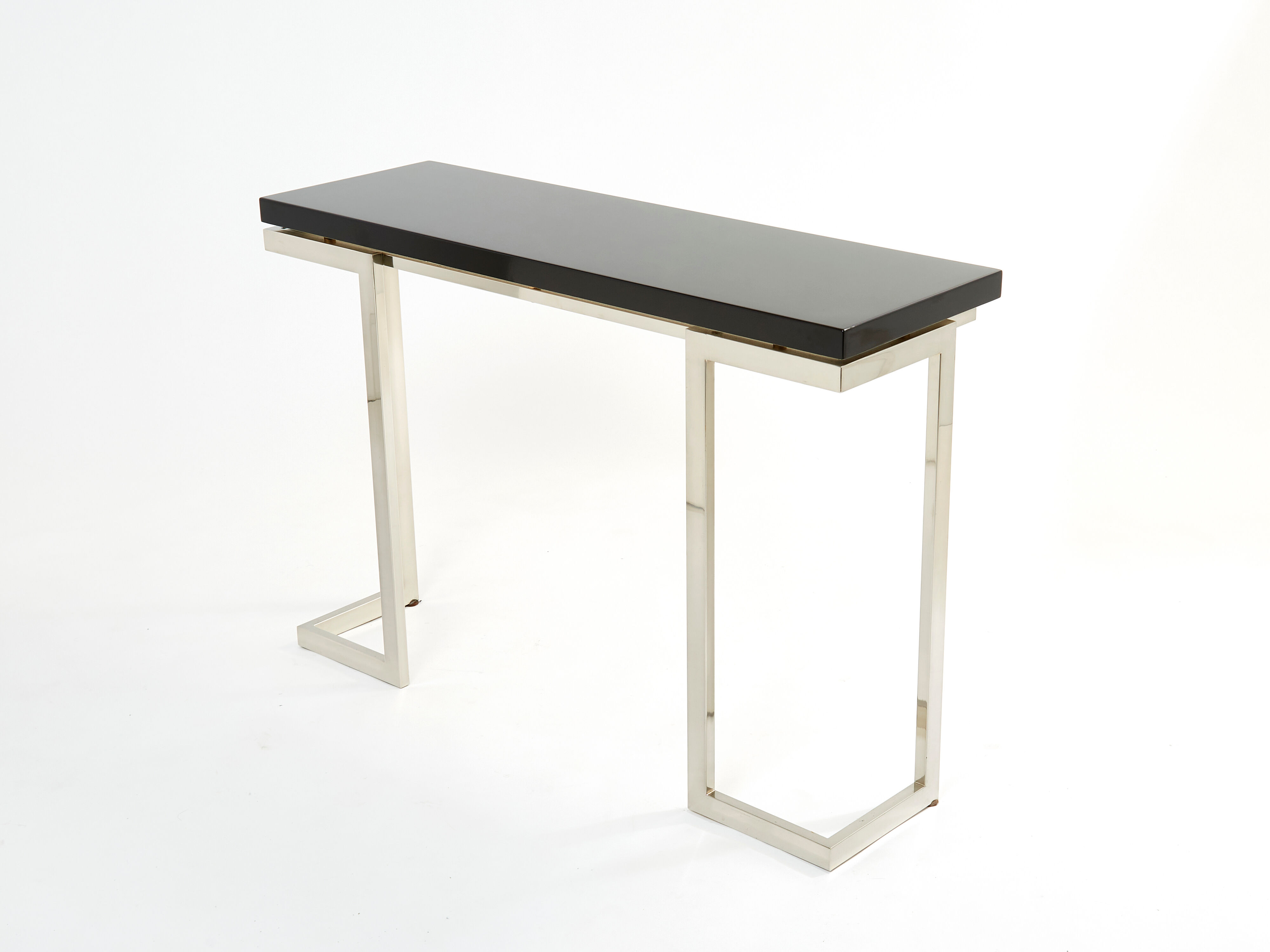 Console laquée noire et chrome Guy Lefevre pour Maison Jansen 1970