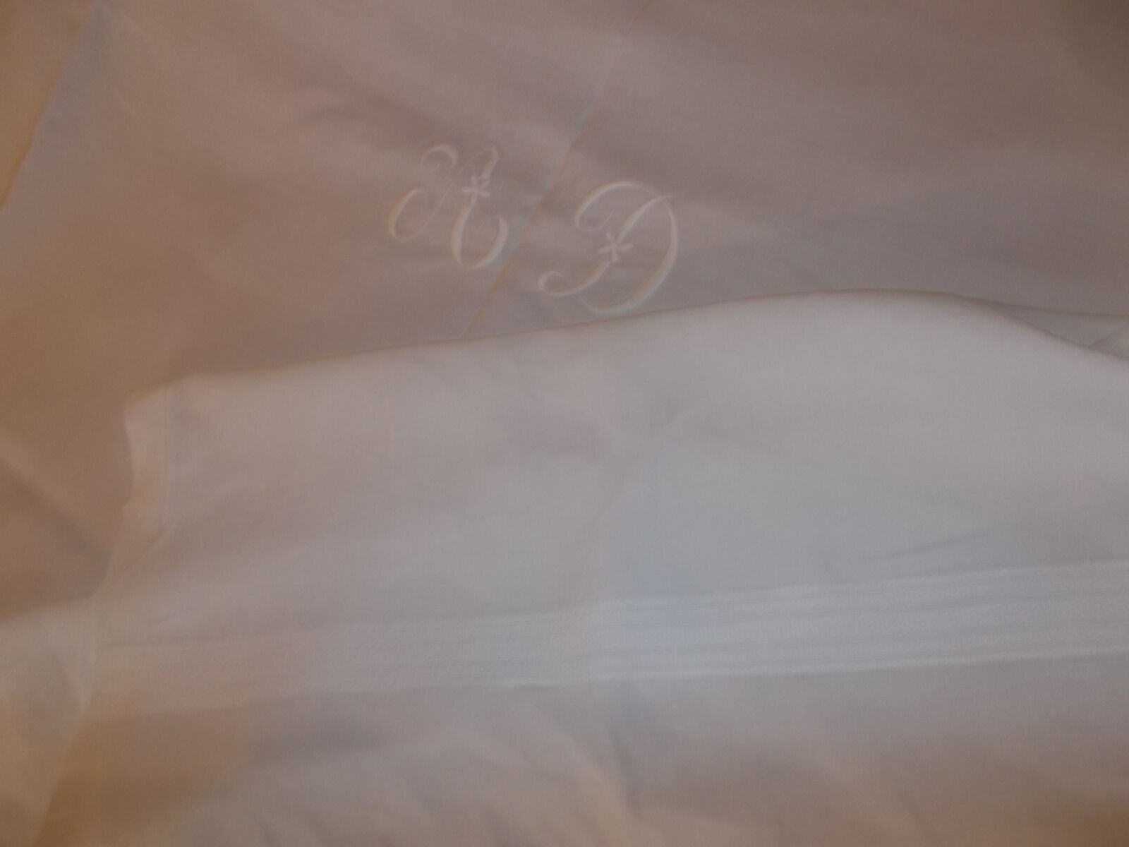 Tablecloth and 11 cotton/linen towels embroidered AD circa 1900