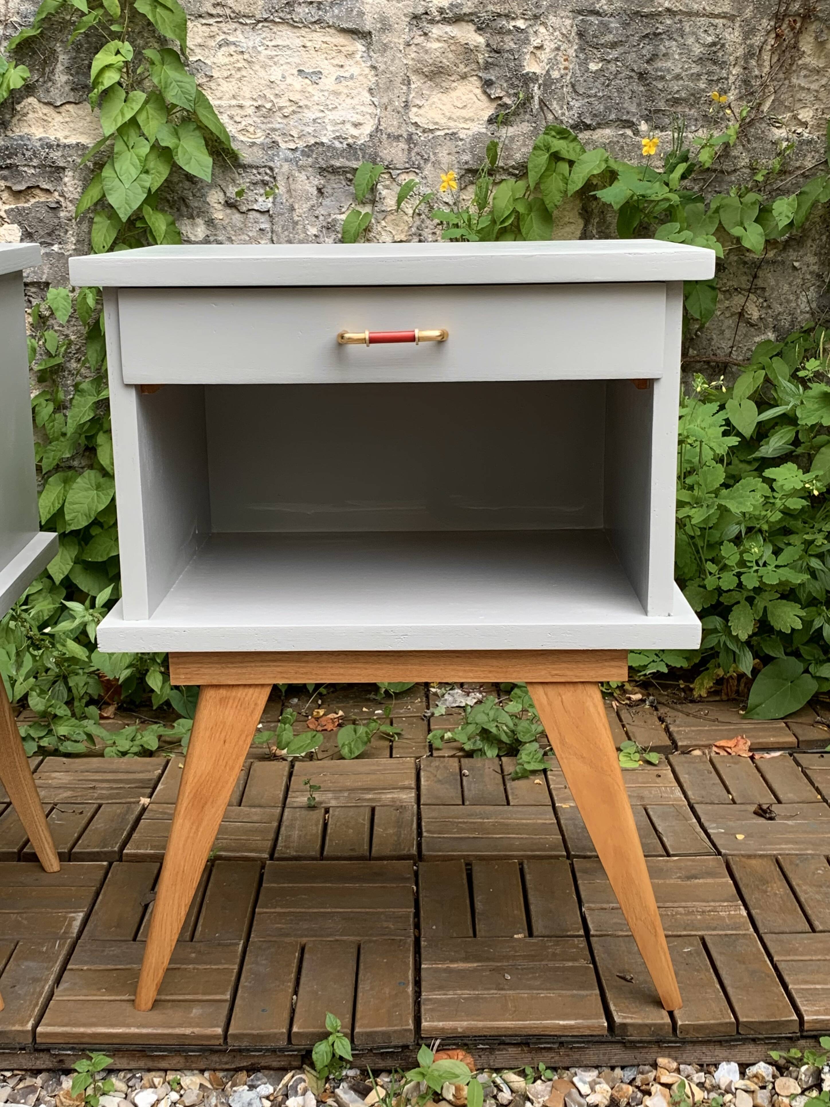 Pair of vintage 1950s compass foot bedside tables