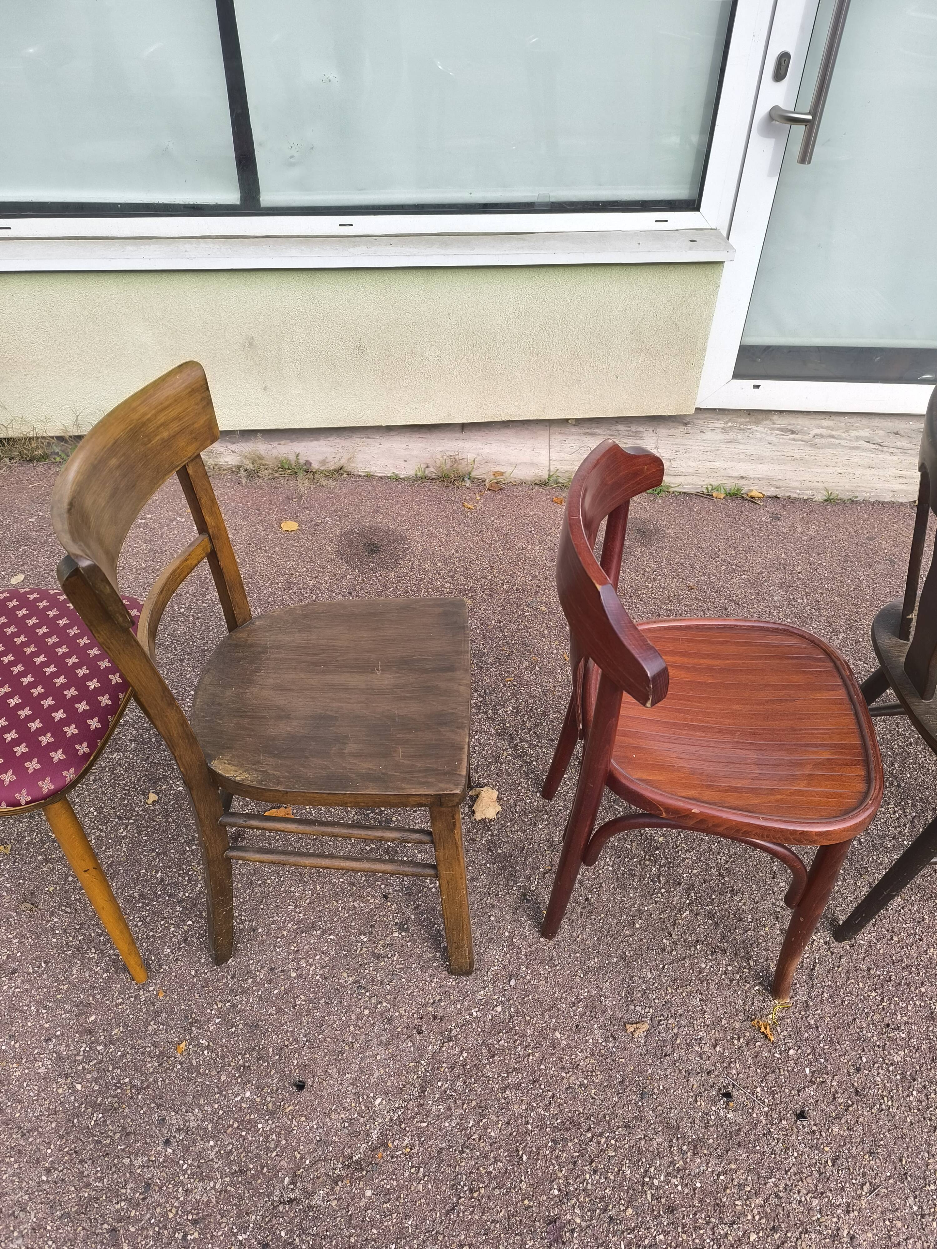 set of 6 mismatched vintage wooden bistro chairs