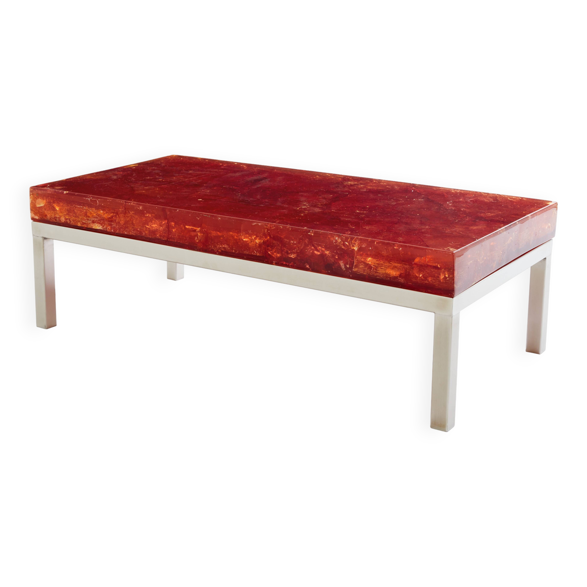 Marie-Claude De Fouquières orange fractal resin coffee table 1970