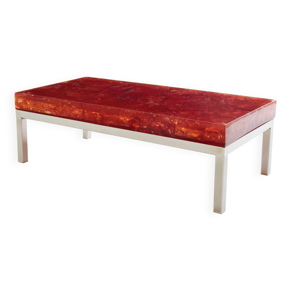 Table basse résine fractale orange 1970 Marie-Claude De Fouquières — Beyit