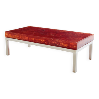 Marie-Claude De Fouquières orange fractal resin coffee table 1970